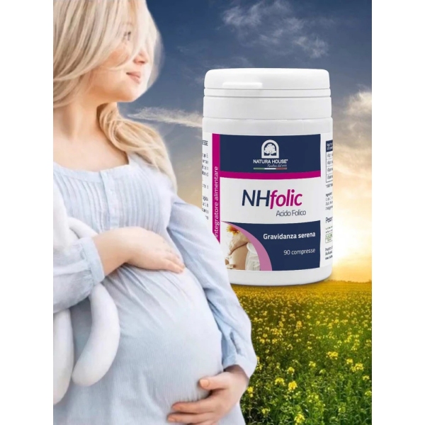 NHfolic -  Folna kislina (vitamin B9) namenjeno za ženske pred zanositvijo in med nosečnostjo. 90 tablet  (najboljše porabiti do 31.12.2024)