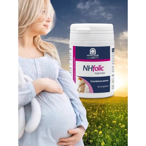 NHfolic -  Folna kislina (vitamin B9) namenjeno za ženske pred zanositvijo in med nosečnostjo. 90 tablet 