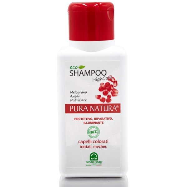 Zaščitni šampon HighCare  250 ml  PURA® NATURA  za barvane in obdelane lase. Lasem daje posebno zaščito, ki podaljša obstojnost barve 