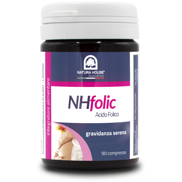 NHfolic -  Folna kislina (vitamin B9) namenjeno za ženske pred zanositvijo in med nosečnostjo. 90 tablet  (najboljše porabiti do 31.12.2024)
